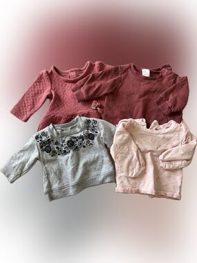 Baby Long Sleeve Tops - Burgundy, Gray, Light Pink